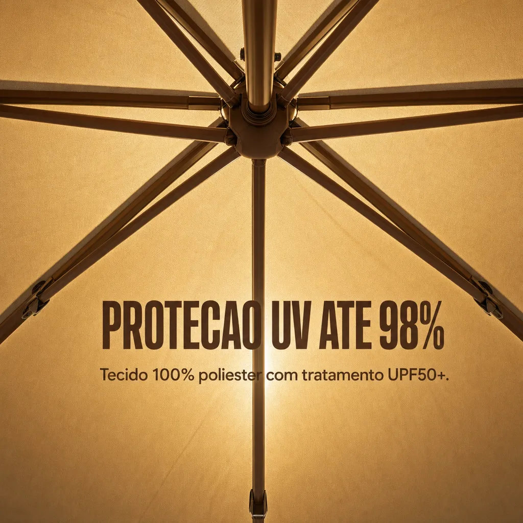 Vista de baixo da lona do ombrelone com tratamento UPF50+ contra raios UV