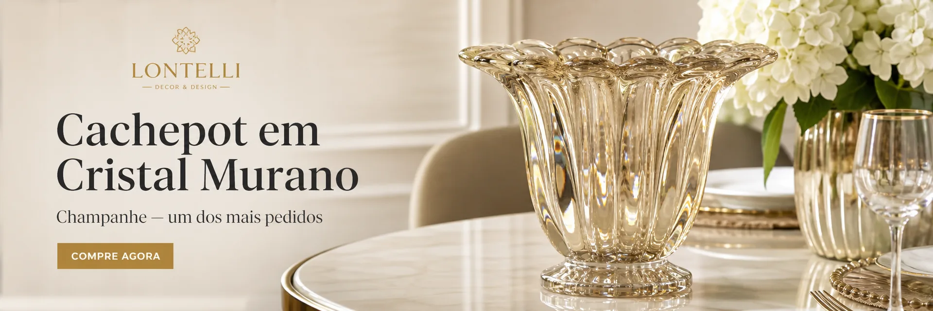Cachepot em Cristal Murano Champanhe — um dos mais pedidos